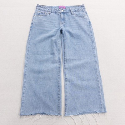 Edikted Wide Leg Jeans Light Wash Raw Hem Baggy Y2K Women Medium Vintage Style