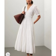 Joe's Jeans White Tiered Ruffle Midi Dress XL Cottage Cotton Eyelet Prairie $328