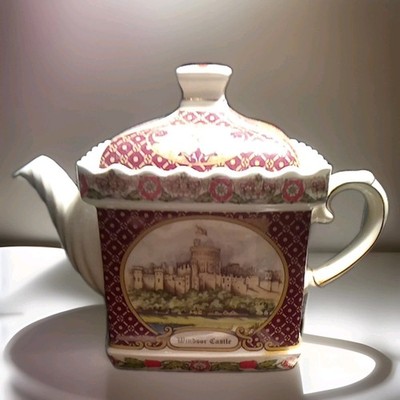 Teapot And Two Tea Cups Sandler Castles Windsor England Fine Bone China