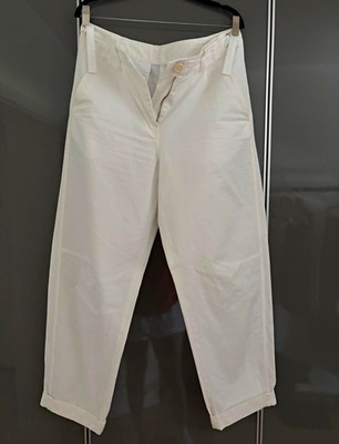 ARKET Damen Chino Hose Weiß Gr. 40 Baumwolle gerades Bein Umschlag Saum
