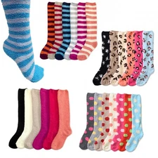 Warm cozy fuzzy kneehigh socks: 12 pairs for women