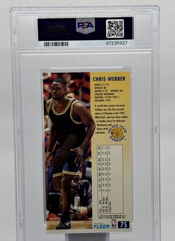 Chris Webber Rookie PSA 9 -1993 Fleer NBA Jam Session Jumbo-Michigan, Kings, HOF - Image 4 of 4