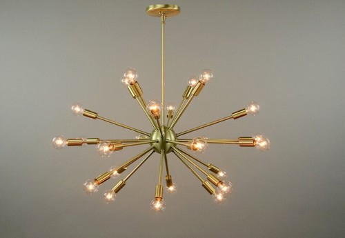 Brass 18 Light Mid Century Sputnik atomic chandelier starburst light Fixture - Picture 3 of 3