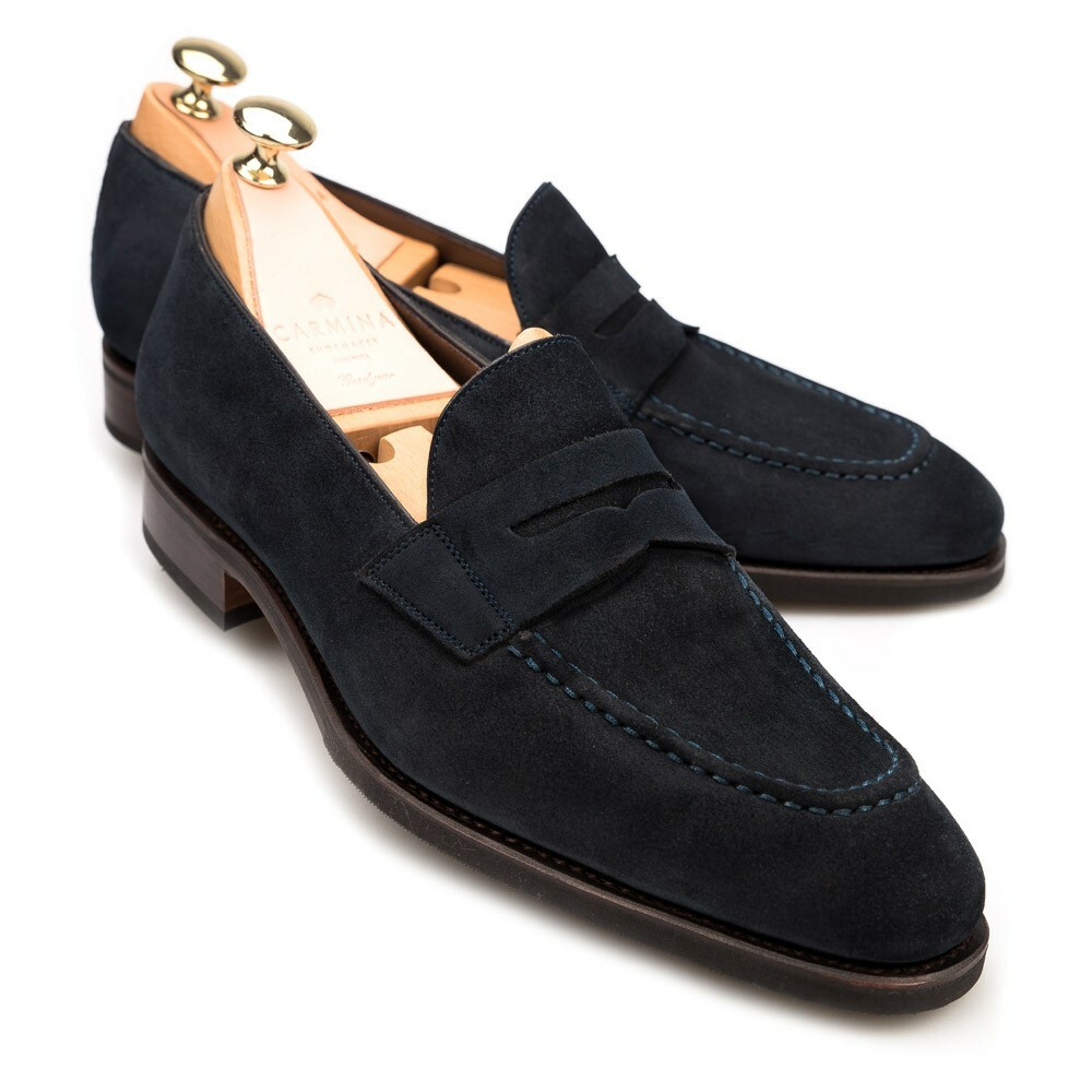 Blue Suede Leather Moccasin Loafer Slip 