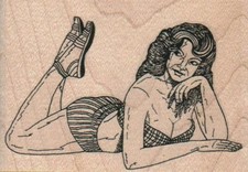 Lady On Elbow 3 1/4 x 2 1/4" Rubber Stamp, Woman Stamp, Lady Stamp