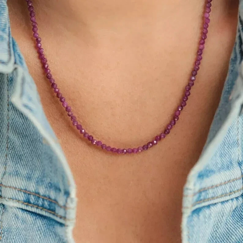 Natural Ruby Choker Necklace Faceted Beads Healing Reiki Energy Jewelry Women - Image 2 of 4