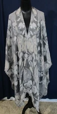 Cejon NWOT Reversible Shawl Grey Taupe Subtle Flowers