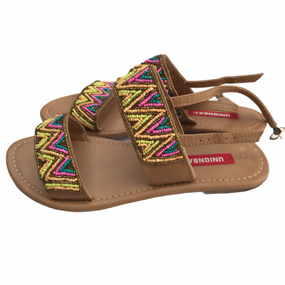 Union Bay Beaded Sandals, Beach Flats, Size Women's 6, Buckle, Tan Brown | eBay