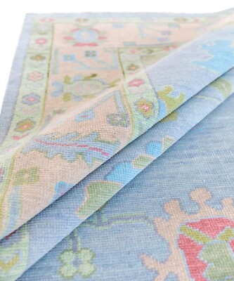 Modern Oushak Hand Knotted Floral Rug 10x14 Lt. Blue 100% Wool Carpets for Home