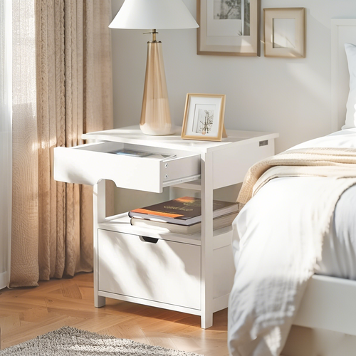 Bedside Table Nightstand End Side Drawers Storage Wood Cabinet Bedroom White - Picture 6 of 8