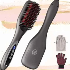 Hair Straightener Brush Ceramic Heating 2-in-1 Enhanced Ionic Hair Straightenin