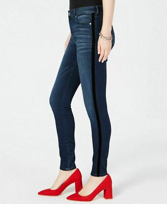 INC International Concepts High-Rise Velvet-Stripe Skinny Jeans