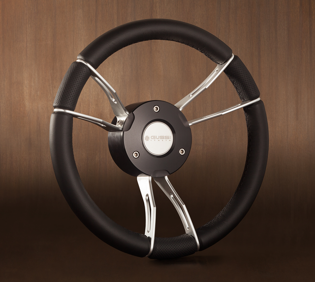 New GUSSI ITALIA Boat Steering Wheel SelfLeveling Center Black Leather