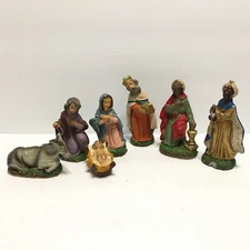 Vintage As-Is Italy Nativity Manger 7 Figures Mary, Joseph, Baby Jesus, Wisemen