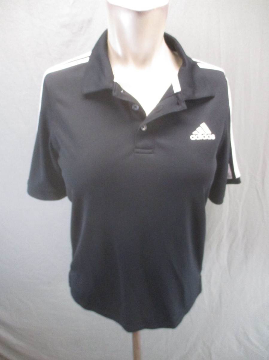 ADIDAS Size L(14-16) Girls Black 1/2 Button Collared Short Sleeve Polo  Shirt 761