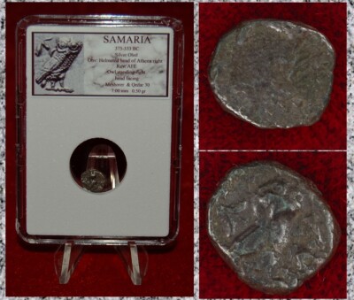 Ancient Coin SAMARIA Helmeted Athena and Owl Silver Obol Rare Type of Owl Coin!