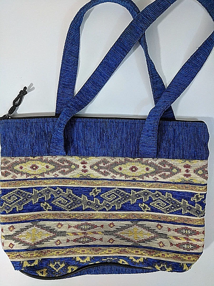 La Turca Tapestry Tote Handbag Ethnic Boho Made In Turkey Blue