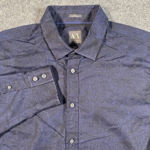 Armani Exchange, Armani Exchange AX Paisley All Over Print Mens XL Embossed Oxford Shirt Disco