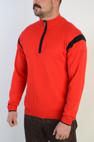 Suéter Jersey Burberry Vintage Para Hombre Rojo Algodón Cuello Cremallera Talla S Hecho en Portugal - Imagen 2 de 12