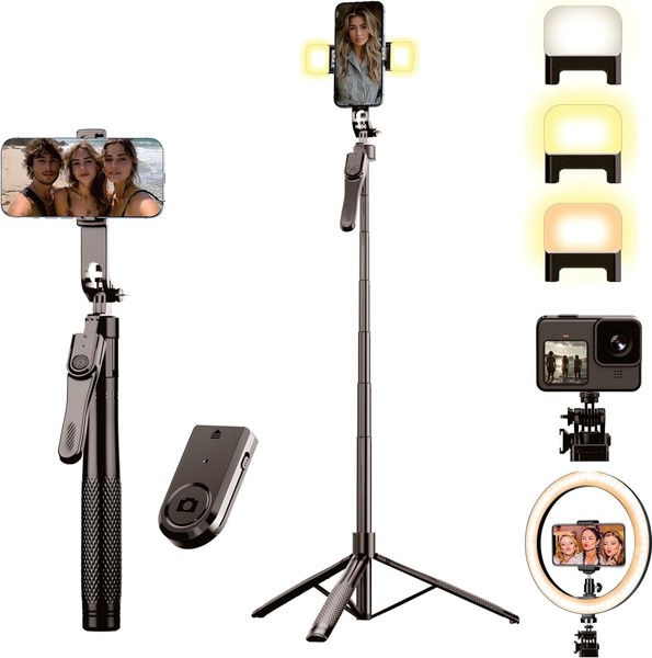 Trípode selfie con luz, soporte de teléfono superior de 80 pulgadas con trípode
