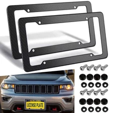Car Carbon Fiber License Plate Frame Cover Front & Rear Universal USA Size BLACK