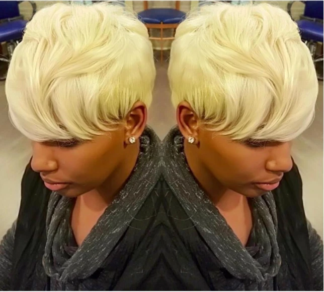 613 Blonde Color Pixie Cut Wigs Remy Hair Wig Machine Made 100% Human Hair Wigs - Image 3 of 4