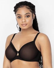 Curvy Couture Black Sheer Mesh Underwired Bra UK 44DD