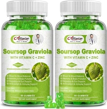 2-PK Natural Soursop Graviola Gummies, Original Soursop Leaves Extract w/Vita...