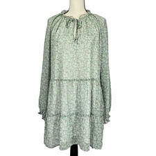 NWT Show Me Your Mumu Green Birdie Mini Dress Womens M Floral Tiered LS