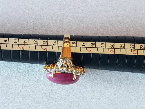 Anillo de oro amarillo de 14k ovalado cabujón rubí rojo diamantes piedras preciosas para hombre - Imagen 7 de 8