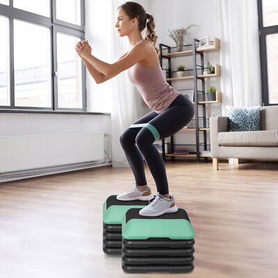 16''x16'' Adjustable High Step Aerobic Platform with 4 Risers for Exercise Green