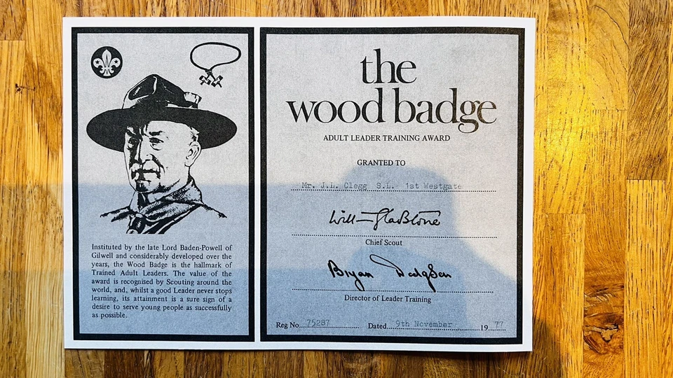 vintage Gilwell Scout Leader woodbadge 2 beads on a leather thong & Certificate - Image 4 of 4