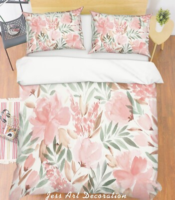 3D Watercolor Floral Leaves Color Quilt Cover Set Bedding Sets Pillowcases 64