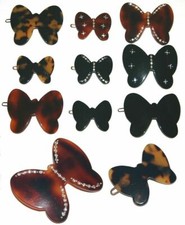 Vintage Butterfly Bow Barrette Hair Clip Sparkly Crystal or Plain Made in France
