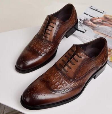 Classic Crocodile Pattern Brown Men\'s Oxfords Mens Classic Modern Genuine Alligator Skin Cap-Toe Oxford Shoes main image 3