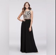 SPEECHLESS illusion waist jersey gown with sequined bodice David’s Bridal