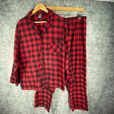 Hanes Flannel Pajama Set Womens Large Red Black Buffalo Check Xmas 100 Cotton