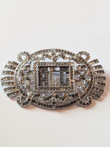 Vtg Art Deco Silvertone Marcasite "ACC" Initials Pin Brooch 2.5" Unsigned - Picture 5 of 5