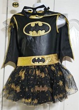 Batgirl Tutu Costume Girl 4-6 Batwoman DC Comic Batman Dress Cape Mask Belt Gold