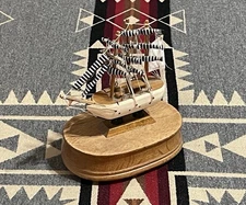 Vintage Wood Ship Music Box Carousel Waltz Handcrafted Nautical Sailboat Decor