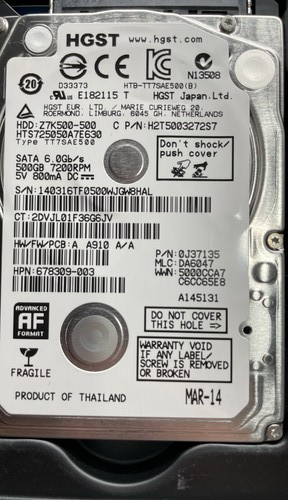 HGST Z7K500-500 500GB 7200RPM 2.5" SATA Laptop Internal Hard Drive HDD - Picture 4 of 8