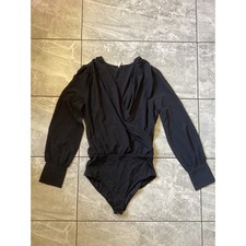 Halara NWOT Black Surplice Wrap Long Sleeve Bodysuit Puff Shoulder Size Medium