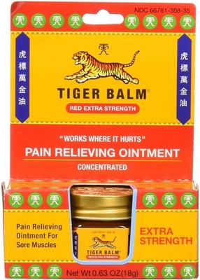 Tiger Balm Extra Strength Red Pain Relief Ointment 0.63 Ounce For Sore Muscles