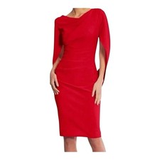 Betsy Adam Jordan Draped Cape Back Sleeves Dress Size 8 Red Sheath Dress New