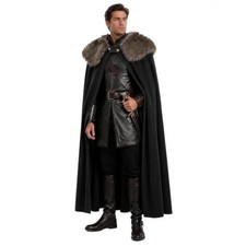 Viking Cloak with Faux Fur Collar Medieval Renaissance Costume Cape Black