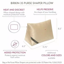 SEALED Bag-a-Vie Purse Shaping Pillow For / Fits Hermes Birkin 35 Bag