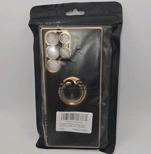 CASE Mobile Cell Phone Case Samsung Galaxy S22 Ultra Black Gold With Ring Holder
