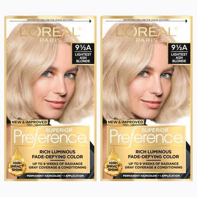Hair Dye Kit Permanent Color 9.5A Lightest Ash Blonde Pack of 2 L Oreal LOreal
