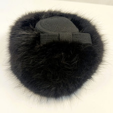 Vtg 1950s Bramson Chicago Black Real Fox Fur Pillbox Beret Hat w/ Original Box