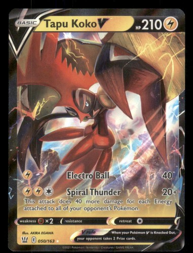 Tapu Koko V 050/163 Holo Ultra Rare Battle Styles Pokemon Lightly Played